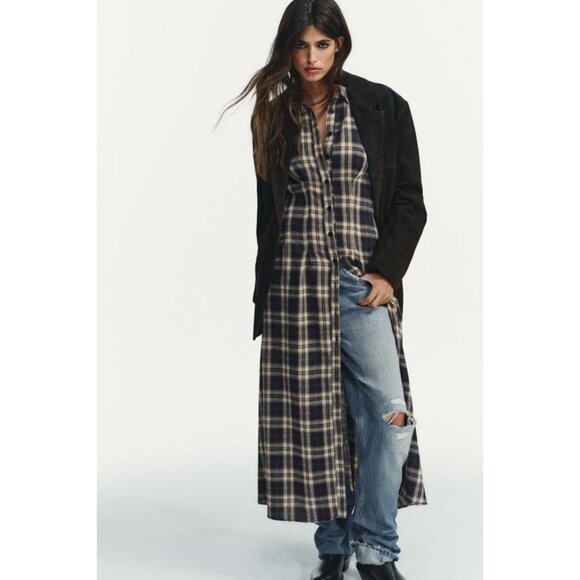 ZARA PLAID PLEATED MIDI DRESS - Picture 1 of 9